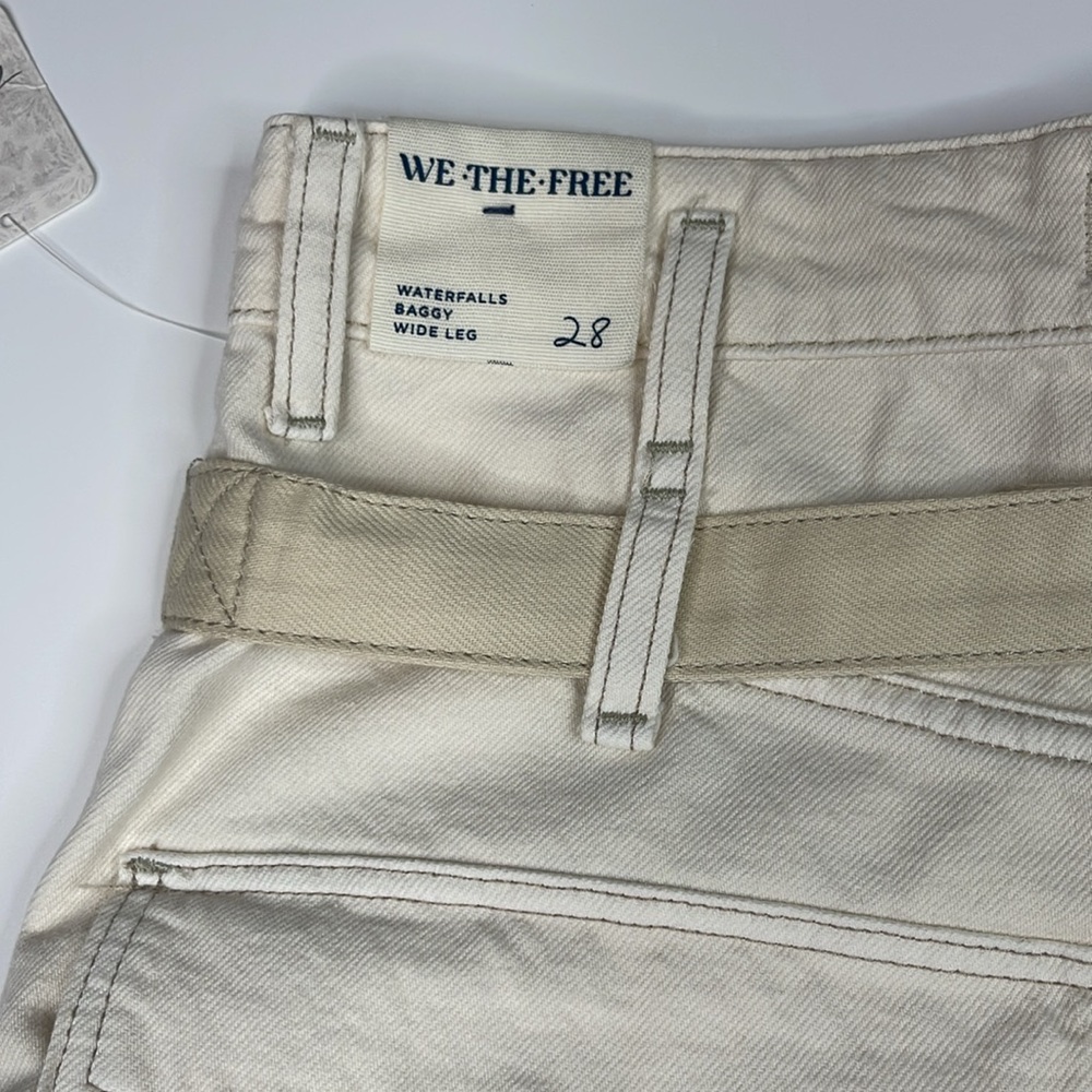 Free People NWT Waterfalls Wide Leg Baggy Jeans Ivory Combo Size 28 - Picture 11 of 14